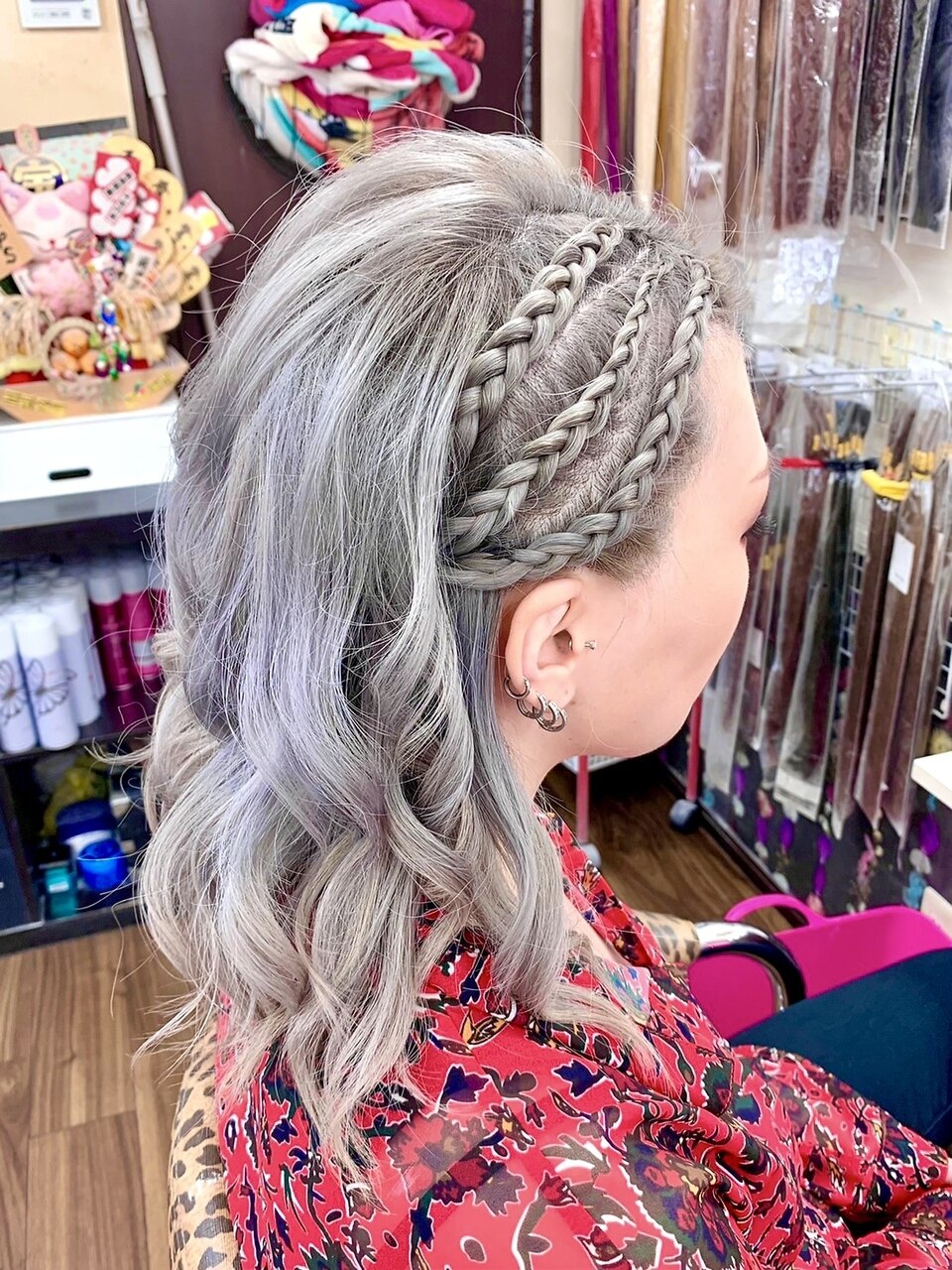グレー 編み込みデザイン 3個セット サイドコーンロウ風編み込み』はクールでカッコイイ☆追加料金
