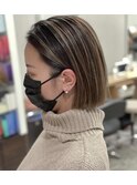 切りっぱなしボブとエアータッチバレイヤージュで3Dボブ
