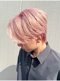 メンズショート/ナチュラル/センターパート/ピンクベージュ