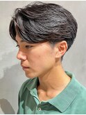 メンズセンターパートウルフセンターパートニュアンスパーマ襟足