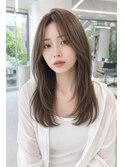 オリーブベージュカーテンバングナチュラルレイヤー
