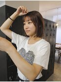 オレンジブラウン 内巻きボブ 透明感カラー 担当熊倉
