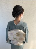 訪問着 サイド 2列 大きな 編み込み シニヨン ヘアアレンジ