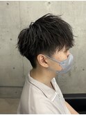 メンズ/アップバング/ツーブロックマッシュ/束感ショート波巻き