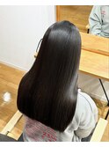 オリーブベージュ暗めカラー 顔周りレイヤー 髪質改善ストレート