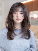 大人かわいい前髪セシルカットココアブラウンフリンジウェーブ