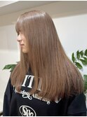 ミディアムレイヤーくびれミルクティーベージュハイトーンカラー