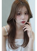 韓国風くびれレイヤーカット×グレージュ×透明感ブラウン川又