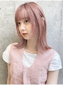 ハイトーン　レイヤーカット　ピンクベージュ　フェイスレイヤー