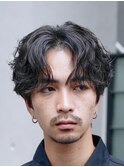 渋谷波巻きスパイラルパーマシャドウパーマメンズマッシュウルフ