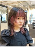 ＊ロングウルフカットフェイスフレーミングピンクインナーカラー