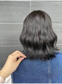 暗髪☆大人可愛いなみなみウェーブミディブルーアッシュカラー