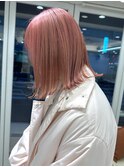 ハイトーンピンク切りっぱなしタッセルボブブリーチイメチェン
