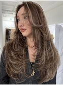 韓国ヘアーハッシュカットレイヤーカットハイライトカラー