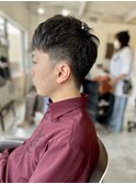 MEN’SHAIR束感ショートアッシュブラック波巻きショートマッシュ