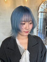 エンター 天神店(ENTER)&nbsp;ブリーチカラー/くすみブルー/ミディアムレイヤー/ENTER 天神店