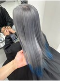 12128艶髪ネイビーブルーブルーシルバーストレートブルーカラー