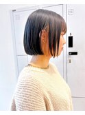 say.インナーカラーイメチェンオレンジベージュボブワイドバング