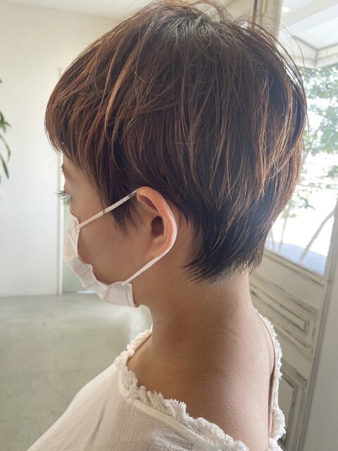 ミルクティーベージュダブルカラーショート韓国20代30代前髪
