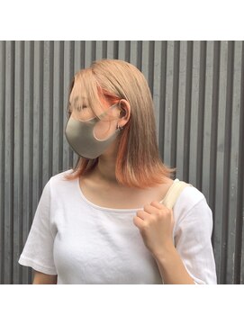 ボックスミコ(Box mico.) インナーオレンジのハイベージュミディアムボブ