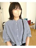 ＊肩についてハネるミディアムヘア オリーブグレージュ 三宮