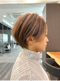小顔カットショートボブ大人可愛いアッシュオリーブ20代30代40代