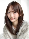 ロング顔周りレイヤー韓国ヘアココアベージュ_F21280