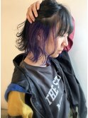 切りっぱなしボブ×黒髪ダークグレージュ×バイオレットインナー