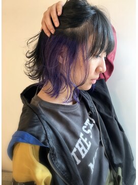 エル セルカ 高田馬場(el CERCA) 切りっぱなしボブ×黒髪ダークグレージュ×バイオレットインナー