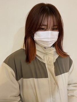 アクアオモテサンドウ(ACQUA omotesando) △ブリーチありインナーカラーオレンジ外ハネロブヘア