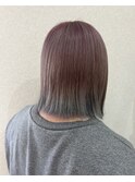 ぷつっとカットミディ ブラウン+毛先カラーアッシュグレー