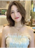 ミディアム20代30代40代50代ストレートレイヤー前髪なし【山岡】