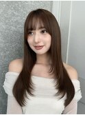 ココアベージュ×レイヤー[小顔/黒髪/オリーブグレー]
