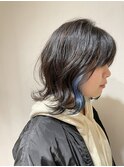 ブルーインナー小顔ショートボブハイライトカラー大人ショート