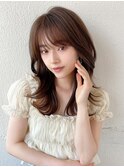 デジタルパーマ前髪パーマ韓国くびれミディアムチェリーブラウン