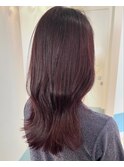 ピンクラベンダーくびれヘアミディアムレイヤー銀座ピンクヘアー