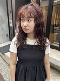 【三ツ井純】ゆるふわパーマ ブラウンカラー ピンクブラウン