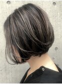 30代40代50代髪型☆白髪ぼかしハイライト前下がりショートボブ