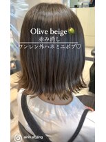 トリコ心斎橋(trico) 赤毛消し100%オリーブベージュ☆ワンレンミニボブ