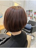 フラットな王道ボブ　イルミナカラー×コーラルピンク