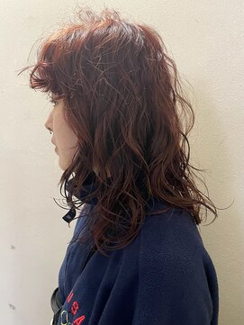 ソイ 下北沢(soi) 【red brown】ブリーチなしWカラー_ウェーブパーマ_レイヤーヘア