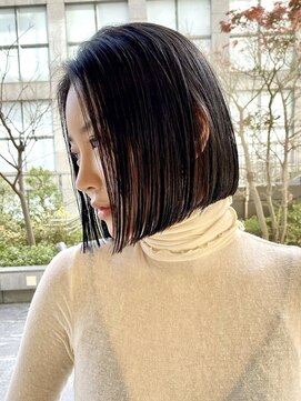 ピークアブー 原宿ハラカド(PEEK-A-BOO) 切りっぱなしミニボブ/黒髪ぱっつん/クールモードヘア/前髪なし