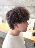 前下りマッシュウルフメンズ波巻きツイストスパイラルパーマ