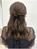 ヘアアレンジセット結婚式お呼ばれハーフアップ巻き髪セミロング