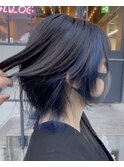 韓国風インナーカラーイヤリングカラー×ネイビーブルー大和八木