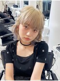 ハイトーンカラー　ハーフアップ　外ハネボブ　10代20代