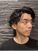 ツーブロックビジネスショートフェードかき上げツイストパーマ