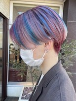 アースコアフュールボーテ 高岡店(EARTH coiffure beaute)&nbsp;パールピンクブルーmixカラーマッシュショート