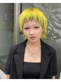 シャギーウルフショートウルフカットイエローデザインカラー