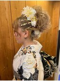 お嬢様ゆるふわアップヘアセット★結婚式二次会お呼ばれ ドレス
